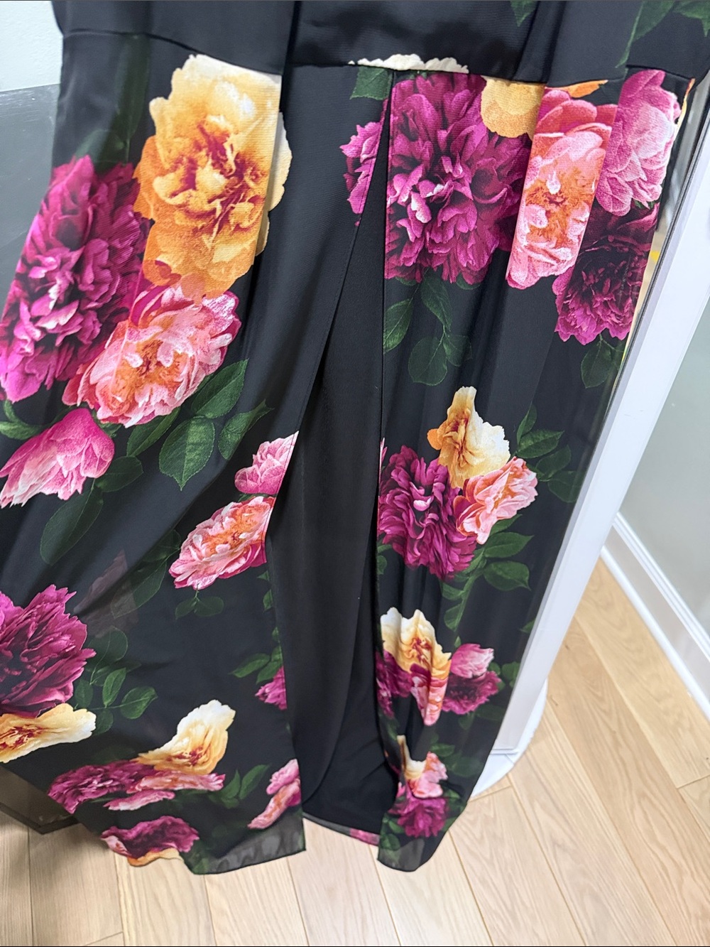 Floral Halter Maxi Dress- Black with Pink & Yellow Blooms - Picture 5 of 5